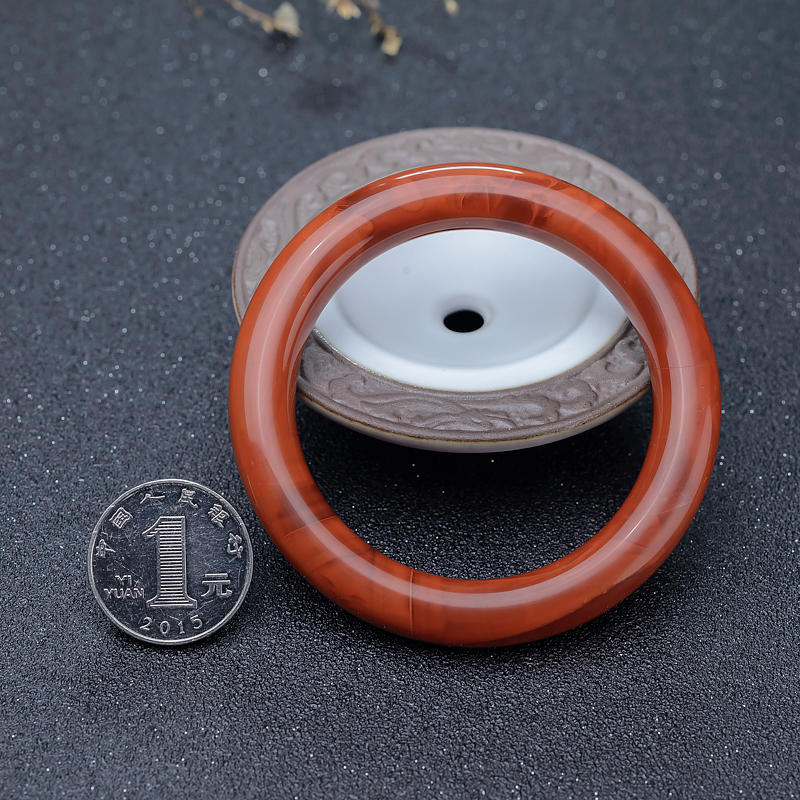 川料柿子红南红圆镯-红掌柜