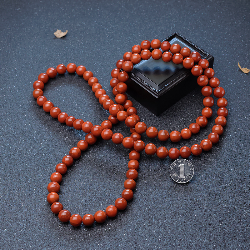 12mm天然四川柿子红南红108佛珠-红掌柜