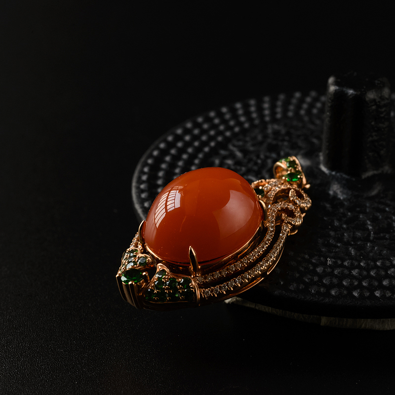 川料柿子红南红吊坠-红掌柜