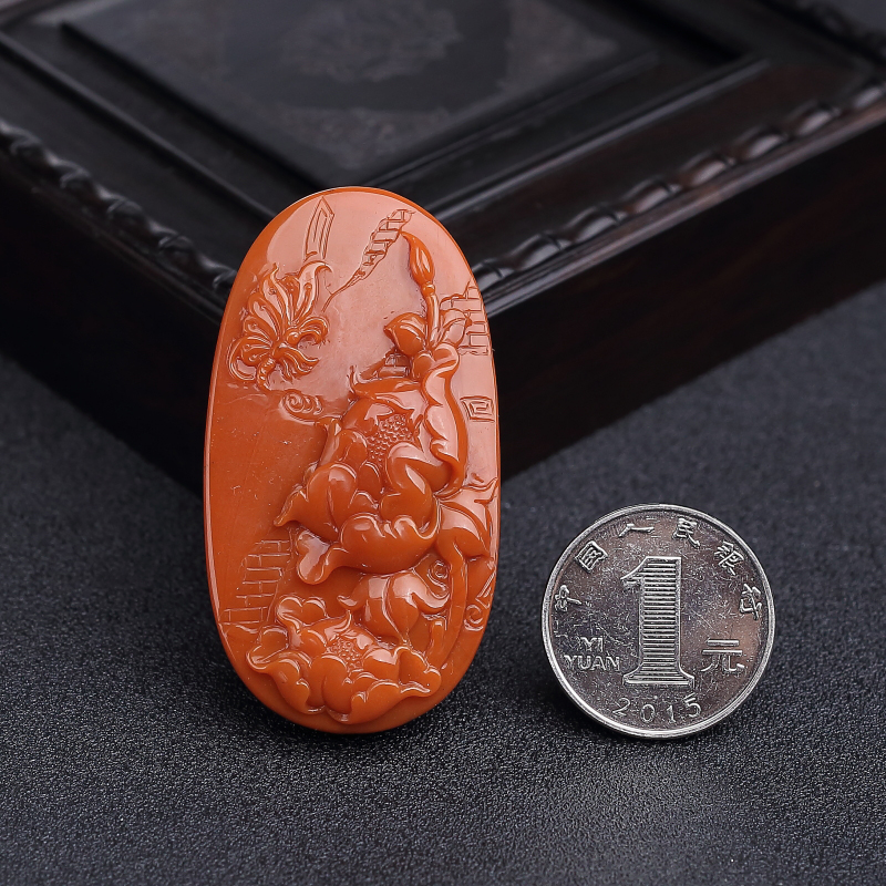 川料天然南红蝶恋花吊坠-红掌柜