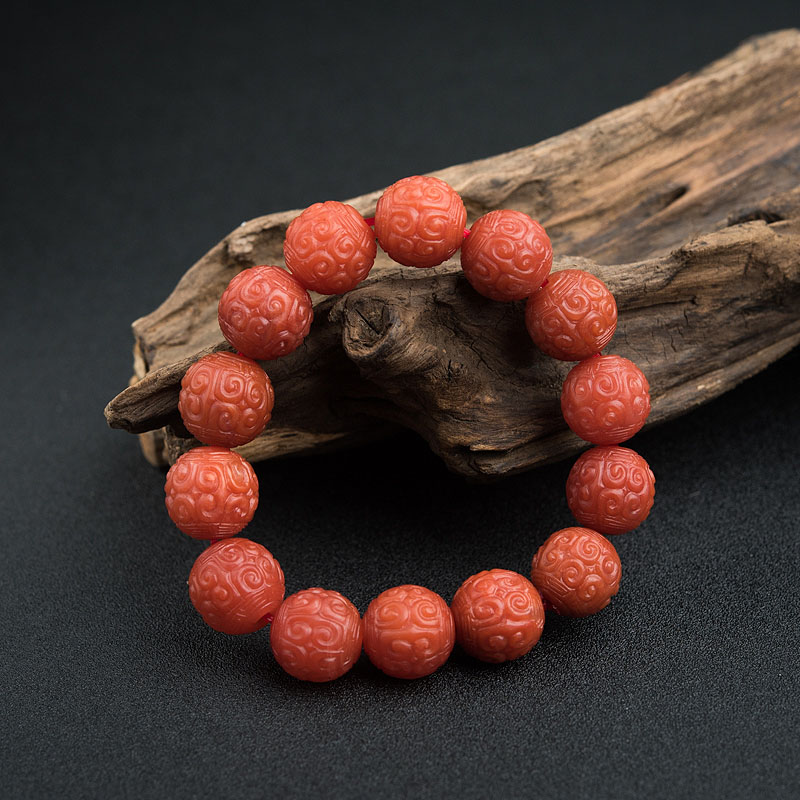 15.5mm柿子红南红回文珠手串-红掌柜