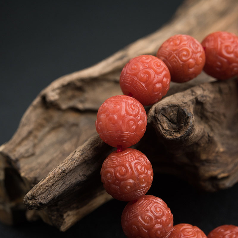 天然南红回文珠手串-红掌柜