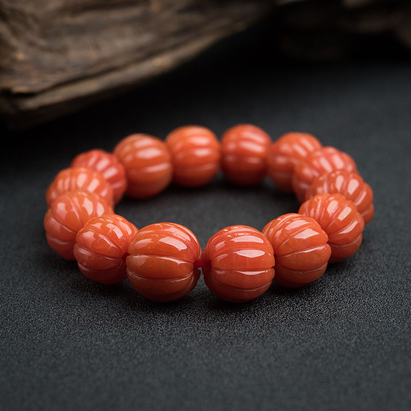 天然南红南瓜珠手串-红掌柜