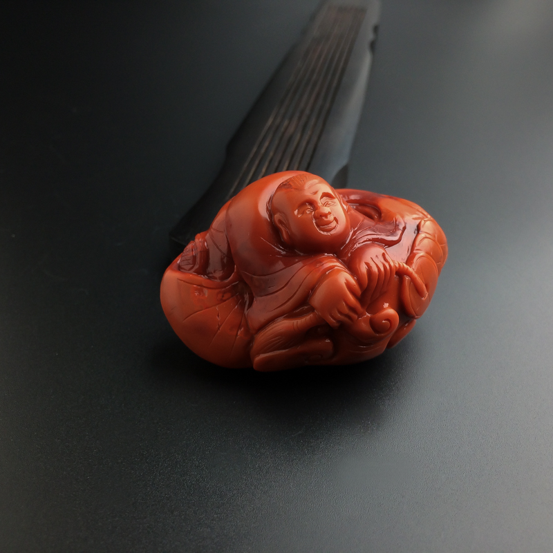 柿子红南红送财童子吊坠-红掌柜