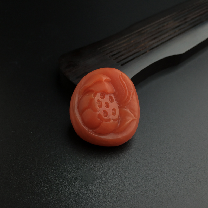 保山天然柿子红南红莲花吊坠-红掌柜