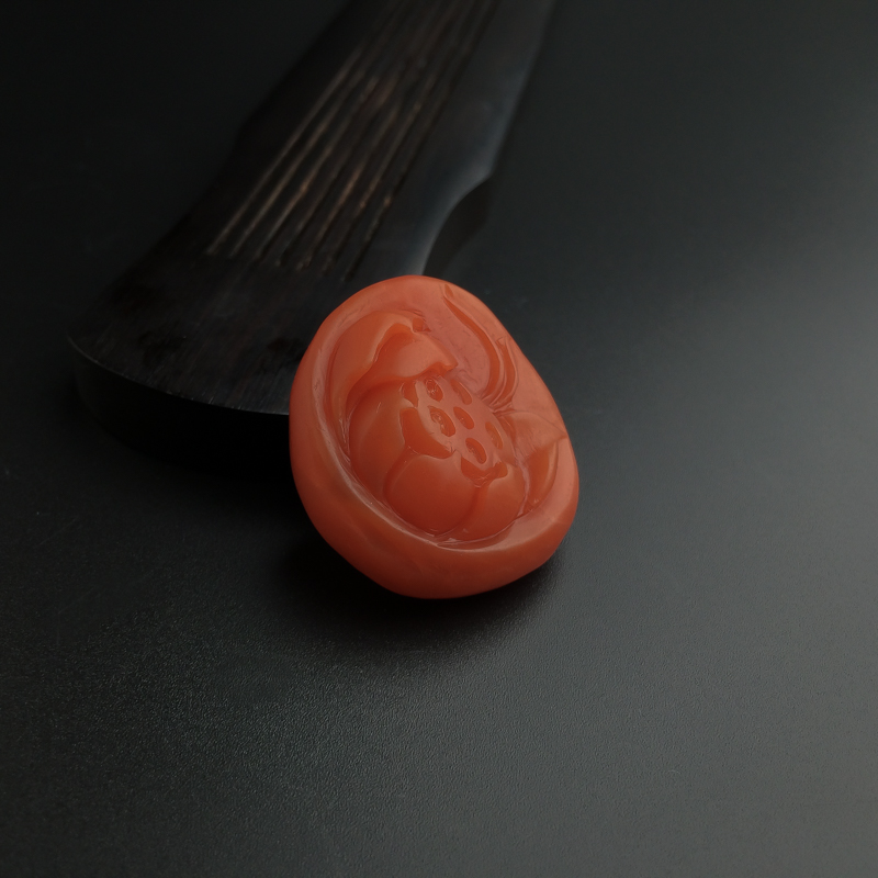 天然柿子红南红莲花吊坠-红掌柜