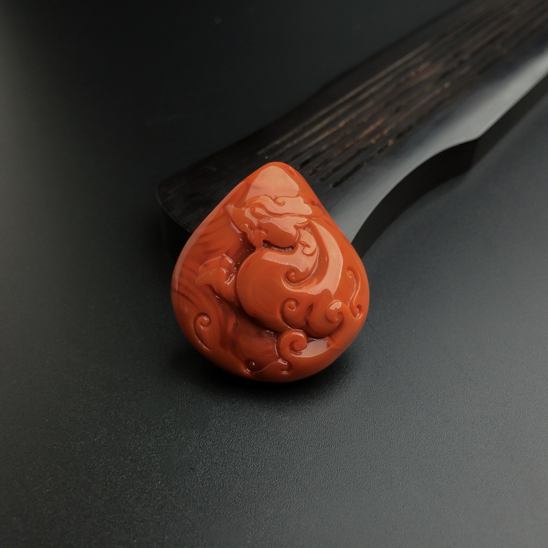 四川九口柿子红南红古龙吊坠-红掌柜