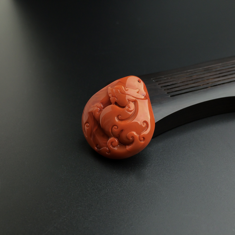 四川柿子红南红古龙吊坠-红掌柜