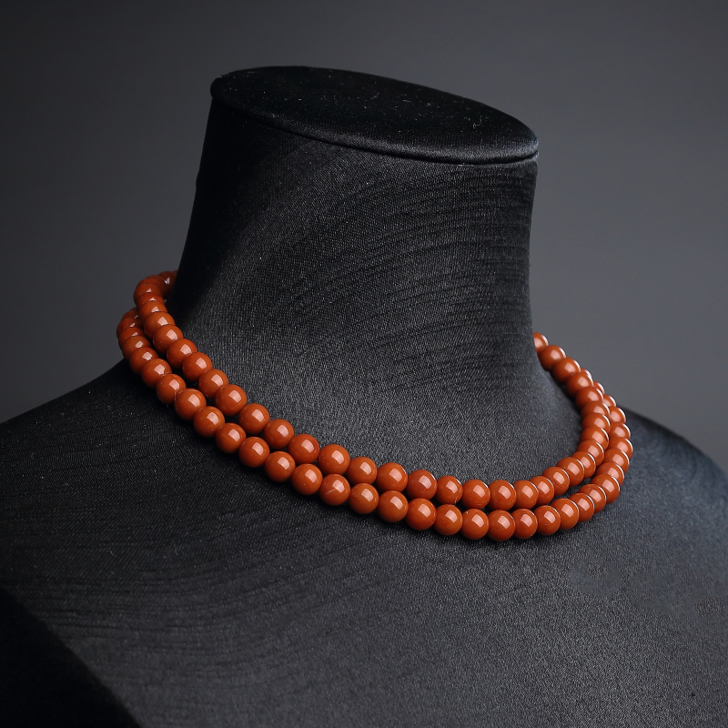 天然柿子红南红佛珠-红掌柜