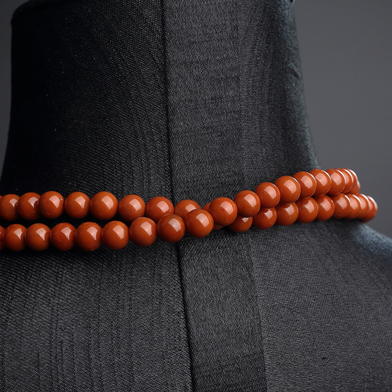 川料柿子红南红佛珠-红掌柜