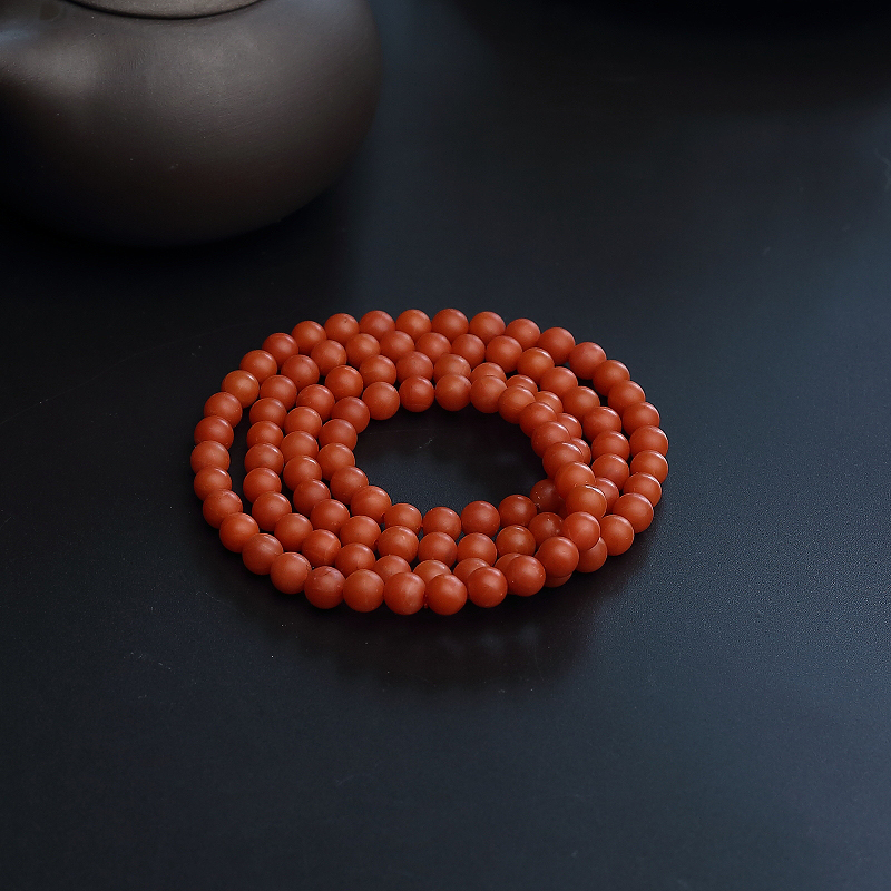 天然柿子红南红佛珠-红掌柜