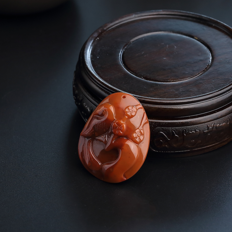 玫瑰红南红喜上眉梢吊坠-红掌柜