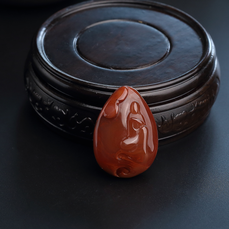 玫瑰红南红悟道吊坠-红掌柜