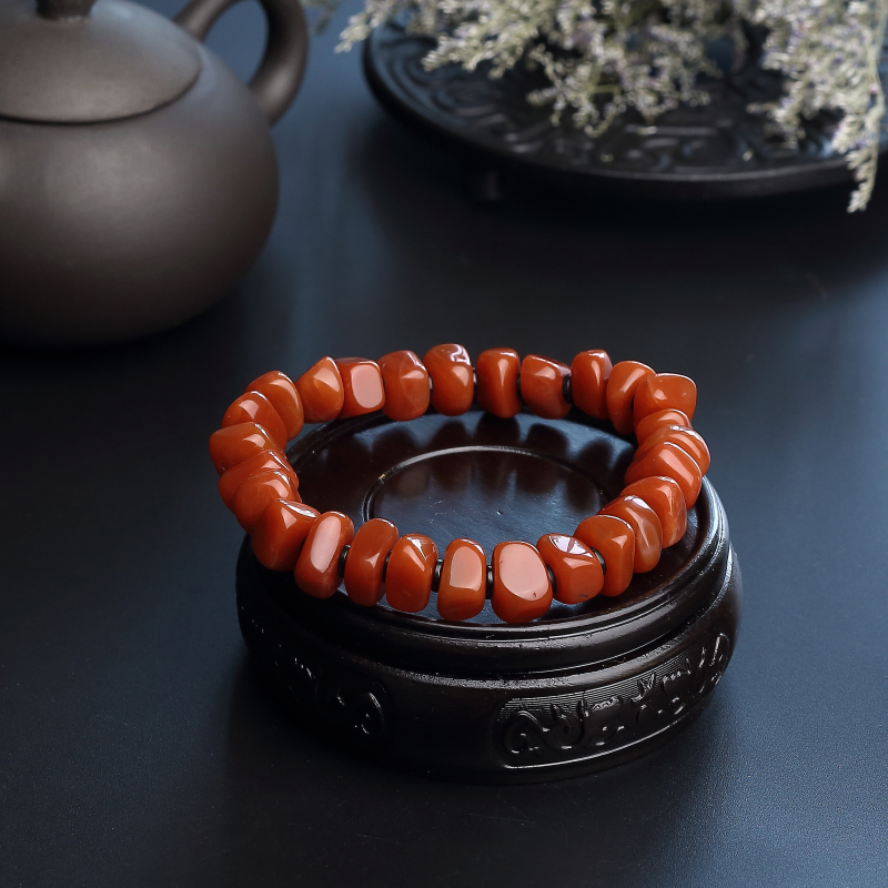 保山料柿子红南红随形手串-红掌柜