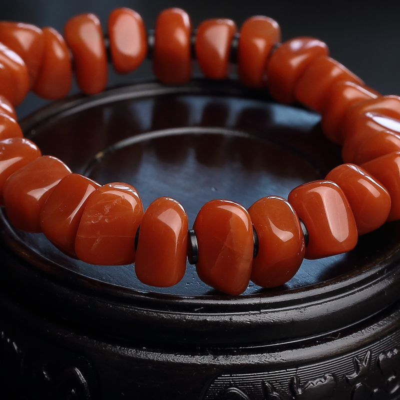 保山料柿子红南红手串-红掌柜