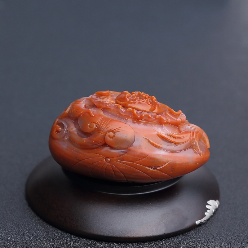川料柿子红南红牡丹花吊坠 - 红掌柜