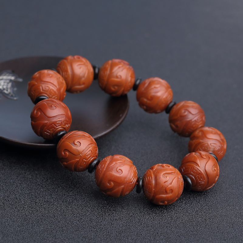 柿子红南红回纹珠手串-红掌柜