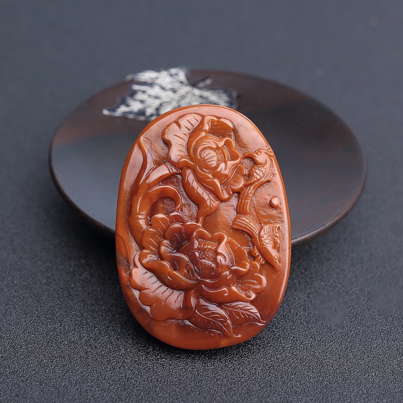 川料天然柿子红南红鸟语花香吊坠-红掌柜