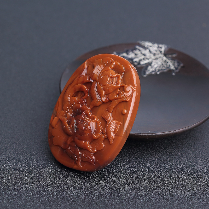 天然柿子红南红鸟语花香吊坠-红掌柜