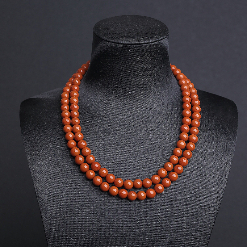 8mm川料天然柿子红南红佛珠-红掌柜