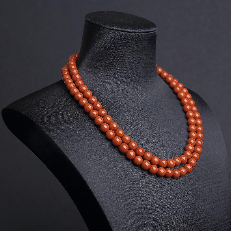 川料天然柿子红南红佛珠-红掌柜