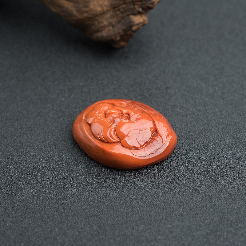 柿子红南红牡丹花吊坠-红掌柜