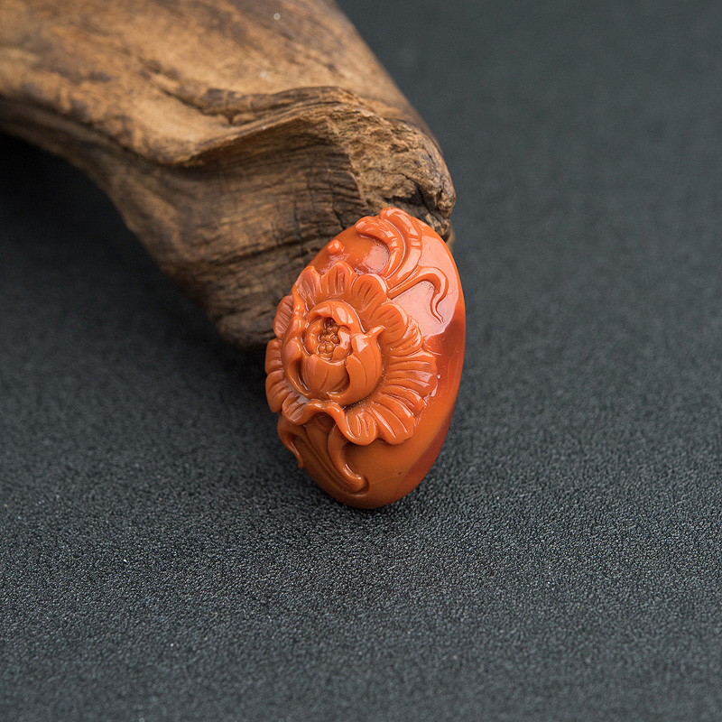 川料柿子红南红牡丹花吊坠-红掌柜