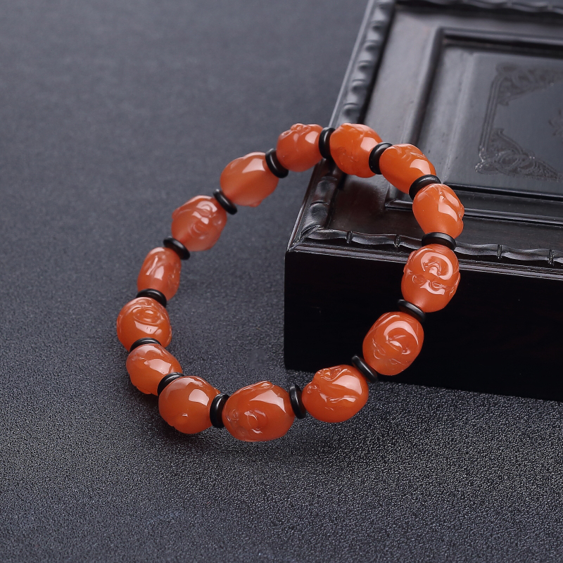 四川樱桃红南红佛头珠单圈手串-红掌柜