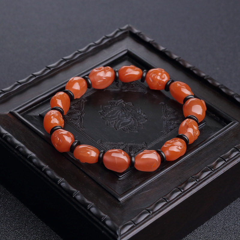 樱桃红南红佛头珠单圈手串-红掌柜