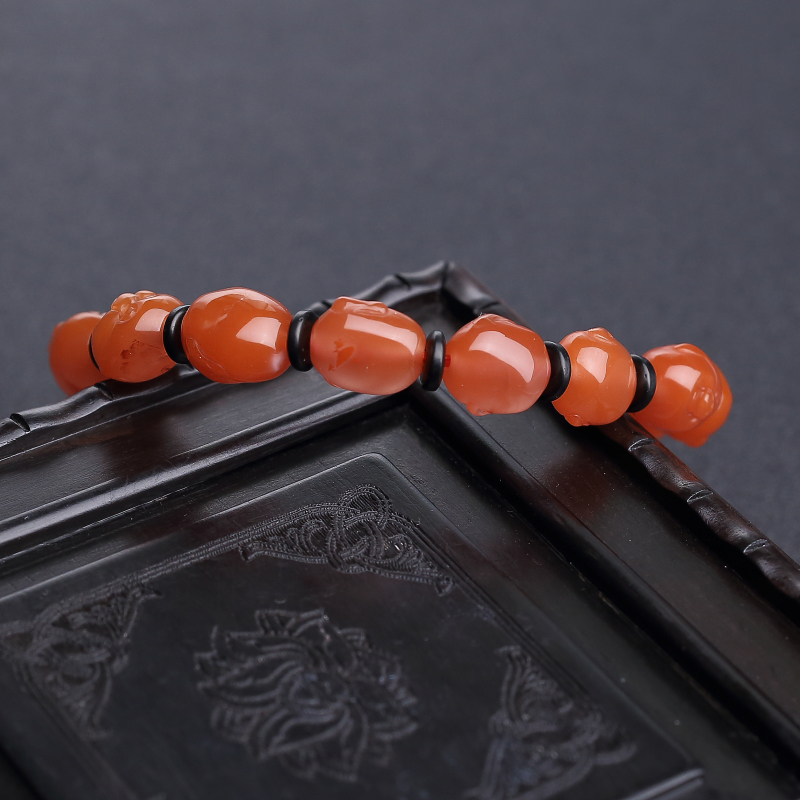 天然樱桃红南红佛头珠单圈手串-红掌柜