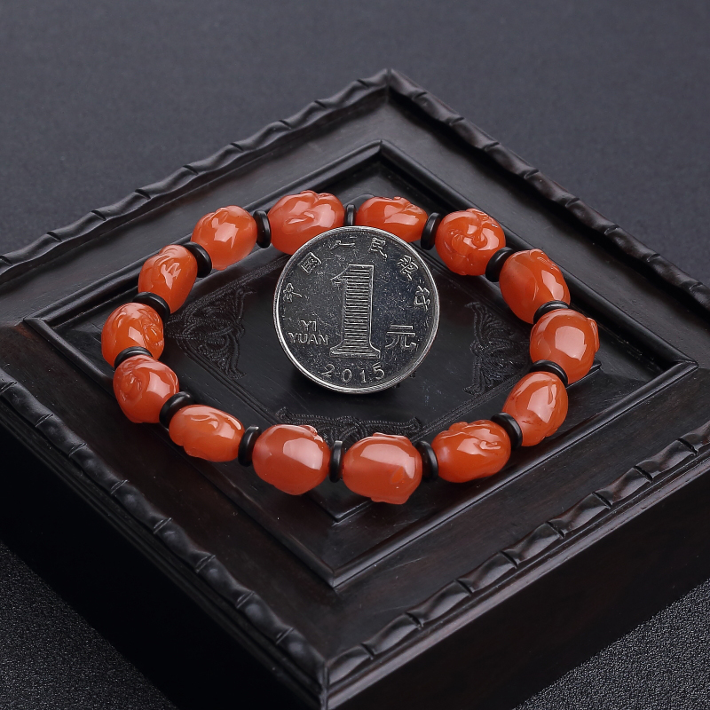 樱桃红南红佛头珠单圈手串-红掌柜