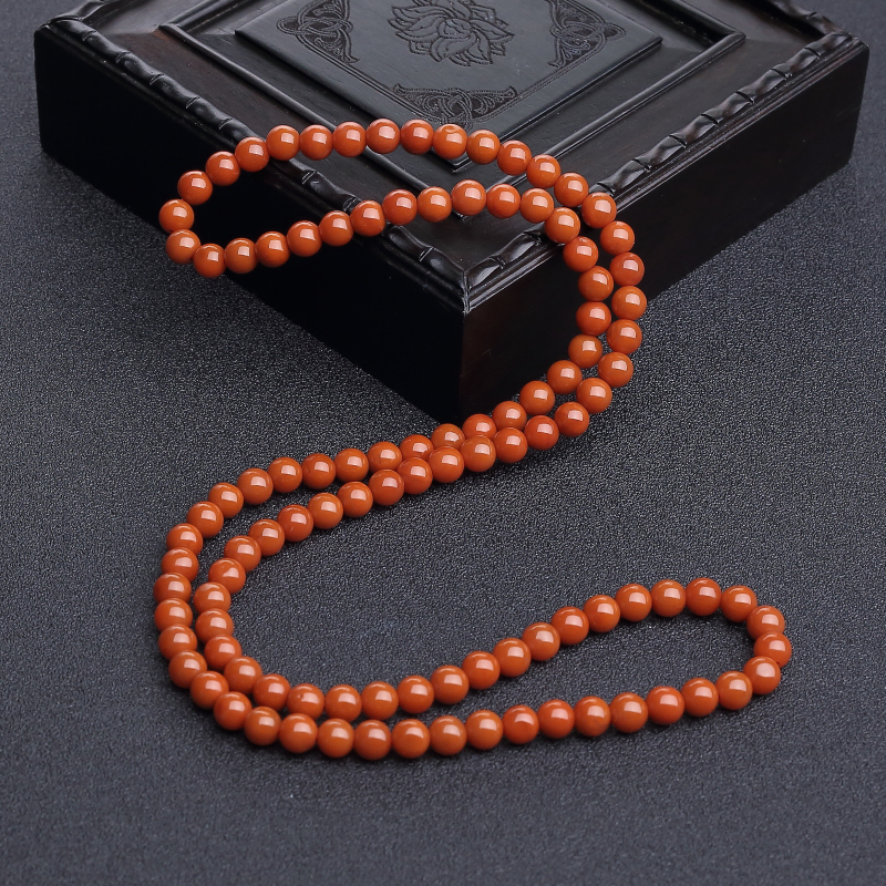 天然柿子红南红108佛珠-红掌柜