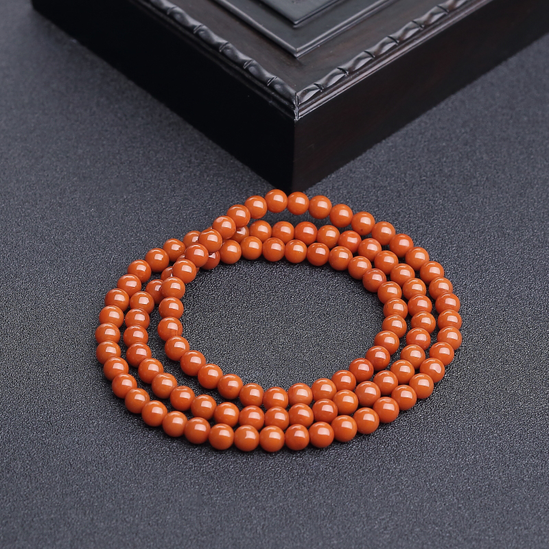 四川5.5mm柿子红南红108佛珠-红掌柜
