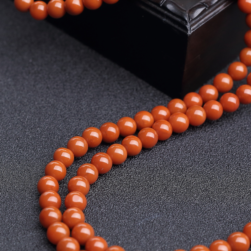 天然柿子红南红108佛珠-红掌柜