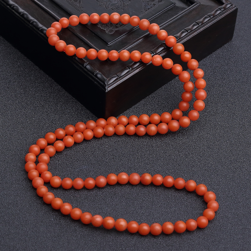 天然柿子红南红108佛珠-红掌柜