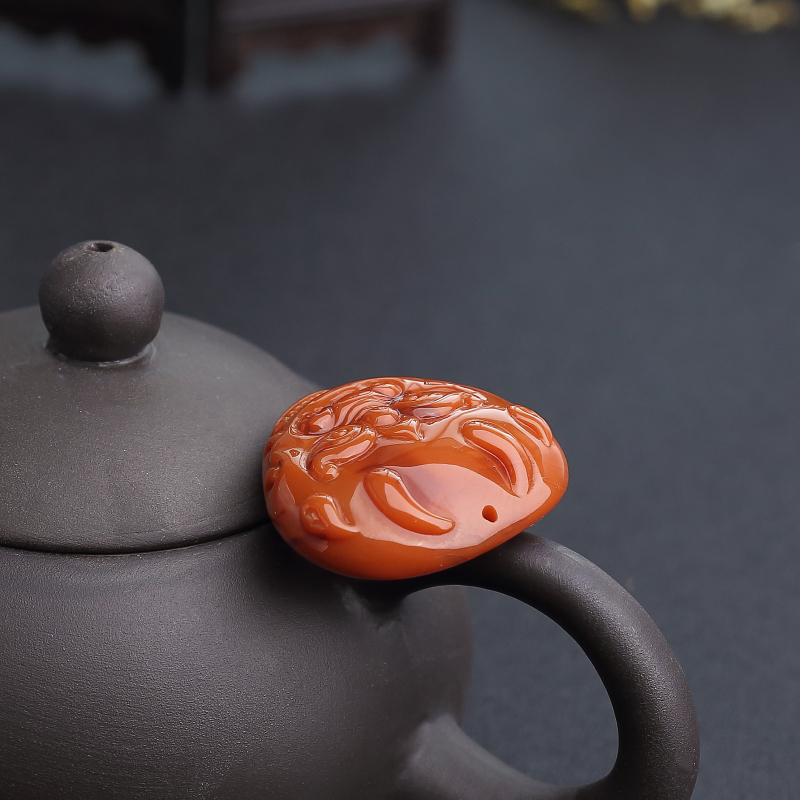 川料天然柿子红南红吊坠-红掌柜