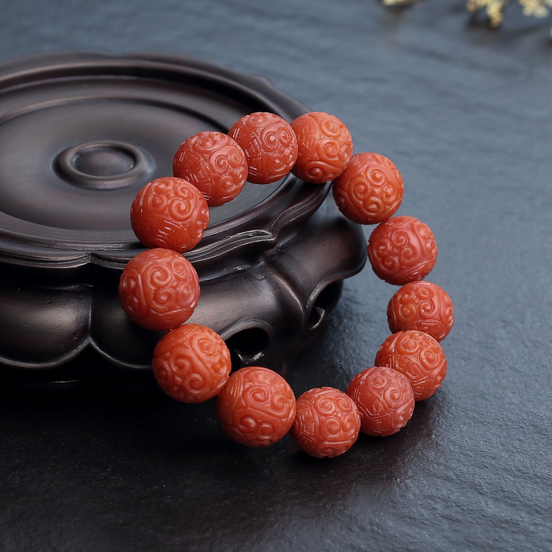 柿子红南红回纹珠单圈手串-红掌柜