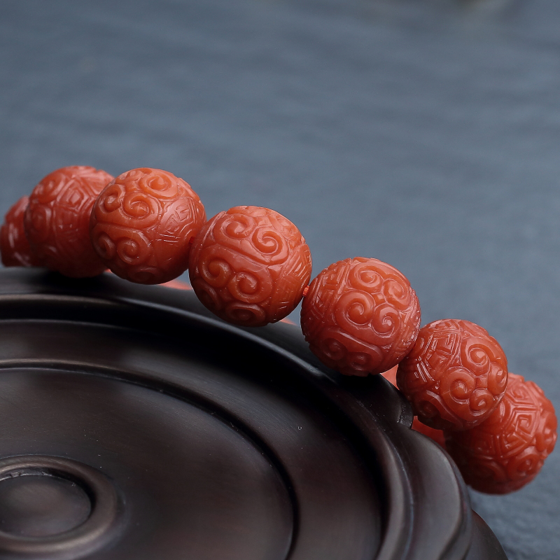 天然南红回纹珠单圈手串-红掌柜