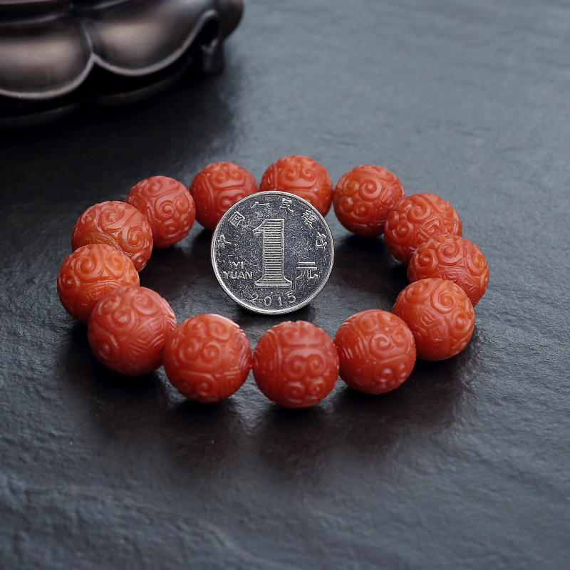保山南红回纹珠单圈手串-红掌柜