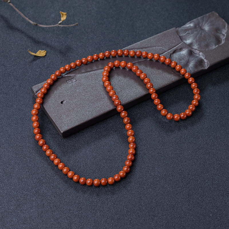 6mm柿子红南红项链-红掌柜