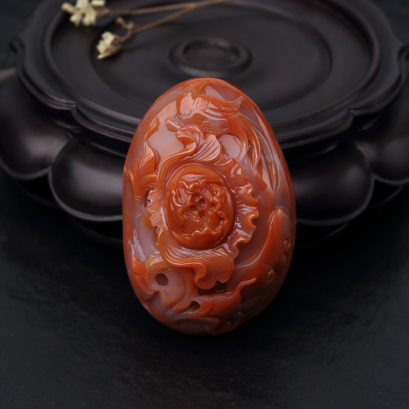 川料天然红白料南红花开富贵吊坠-红掌柜