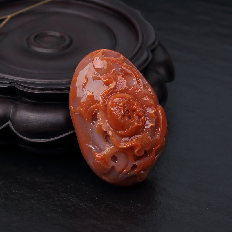 川料红白料南红花开富贵吊坠-红掌柜