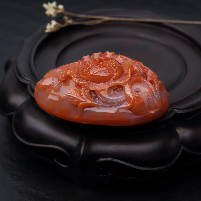 红白料南红花开富贵吊坠-红掌柜