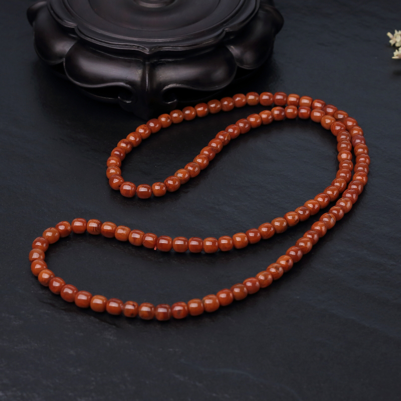 天然火焰纹南红米珠项链-红掌柜