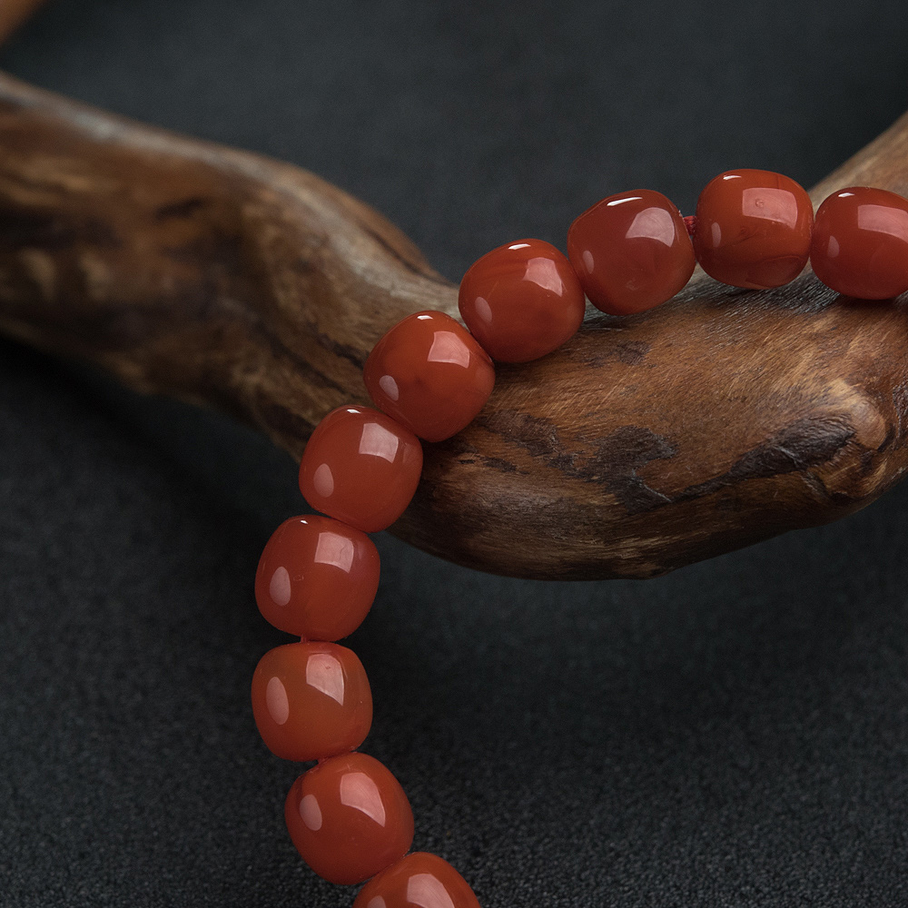 四川南红桶珠单圈手串-红掌柜