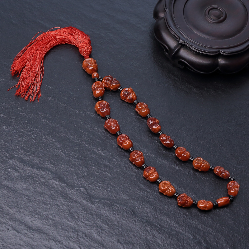 川料天然柿子红南红佛头手持-红掌柜