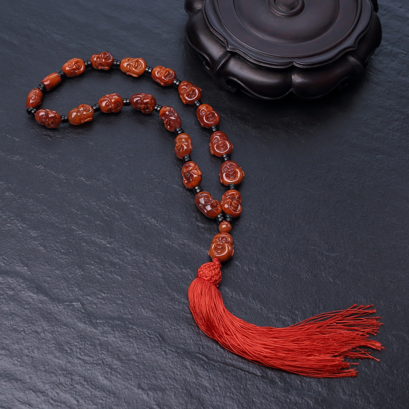 天然柿子红南红佛头手持-红掌柜