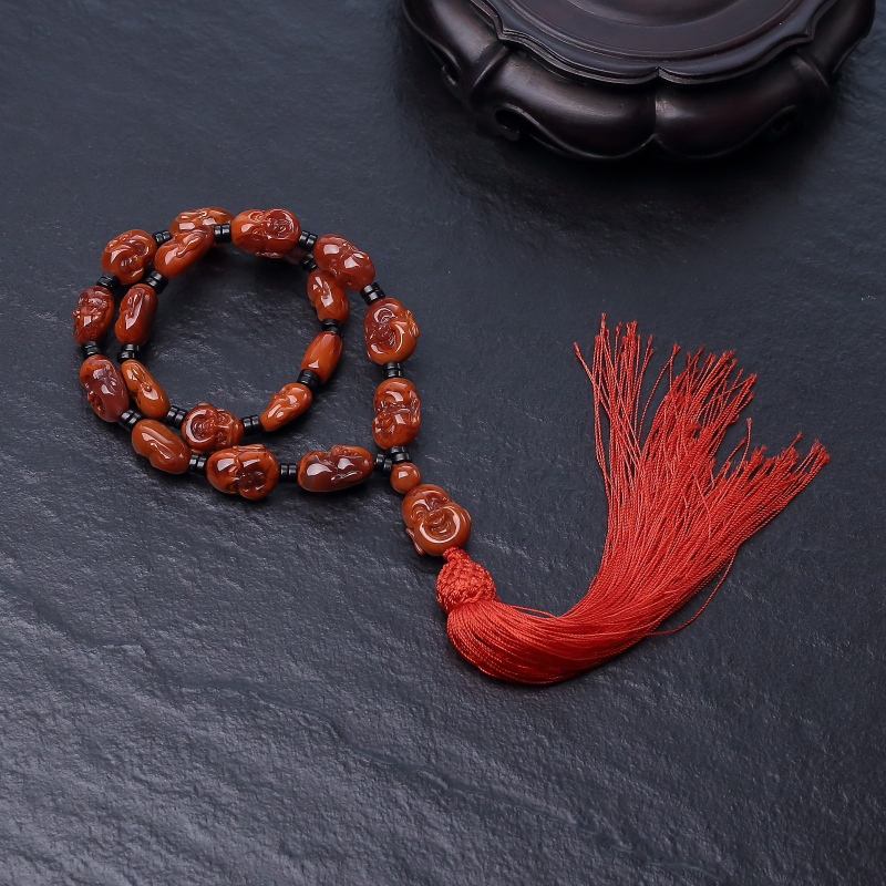 川料柿子红南红佛头手持-红掌柜