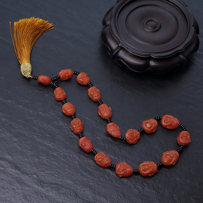 天然柿子红南红罗汉头手持-红掌柜