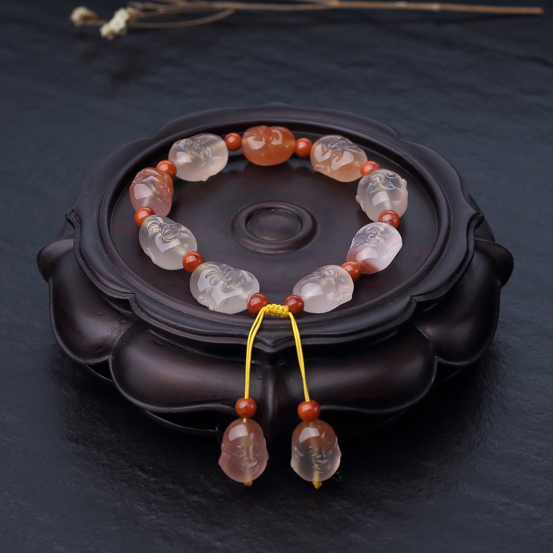 天然冻料南红罗汉头单圈手串-红掌柜